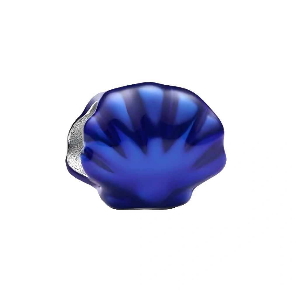 Shell sterling silver mini charm with blue enamel