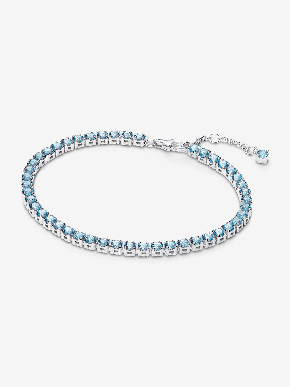 Sterling silver tennis bracelet with aquamarine blue crystal