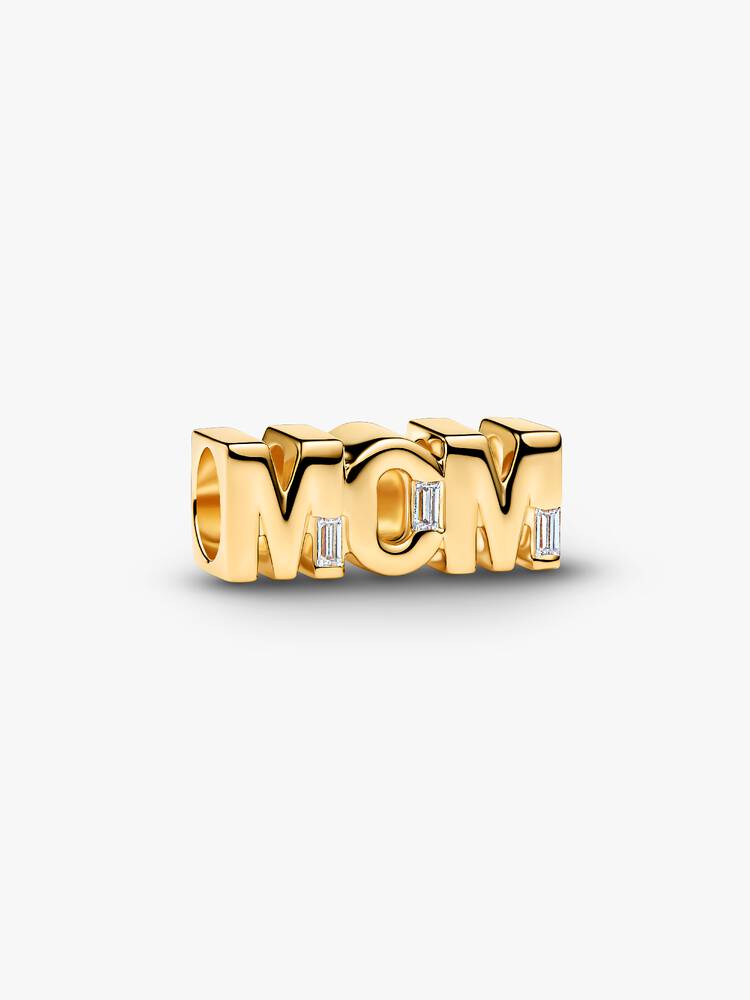 MOM 14k gold-plated charm with clear cubic zirconia