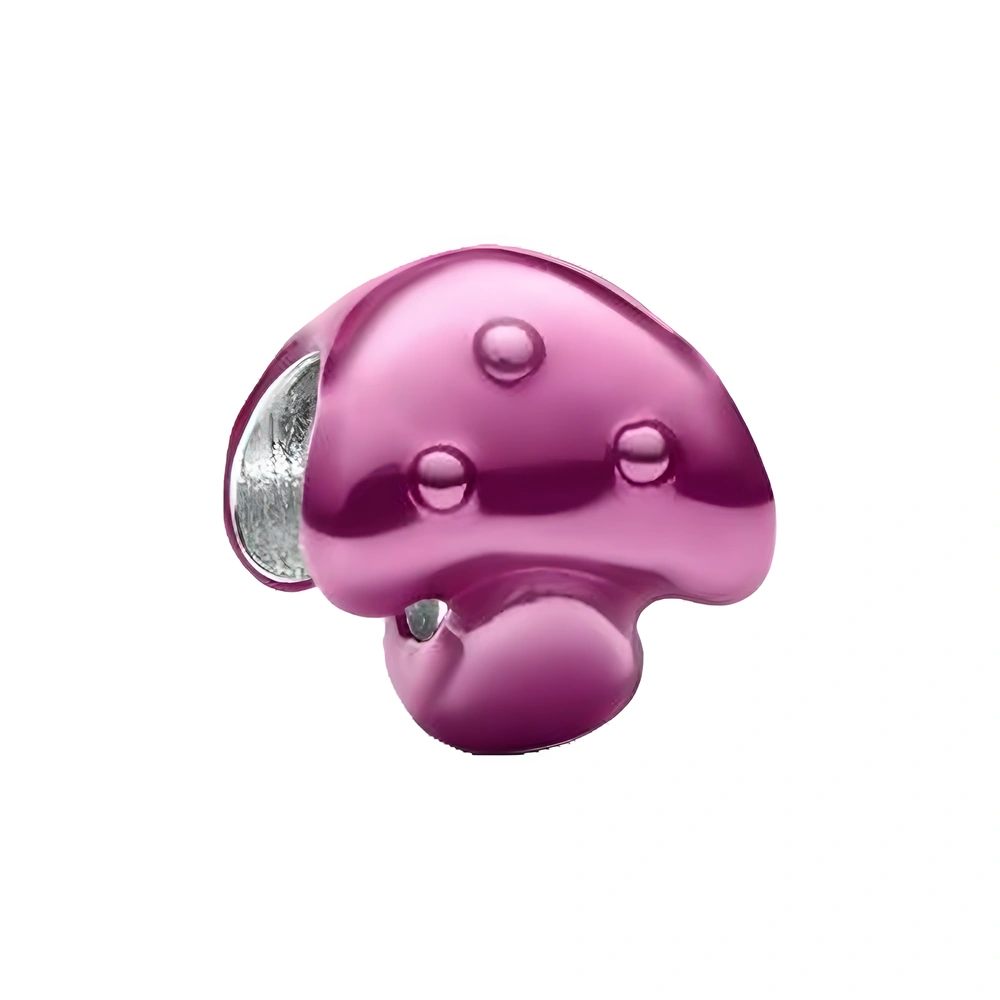 Mushroom sterling silver mini charm with pink enamel