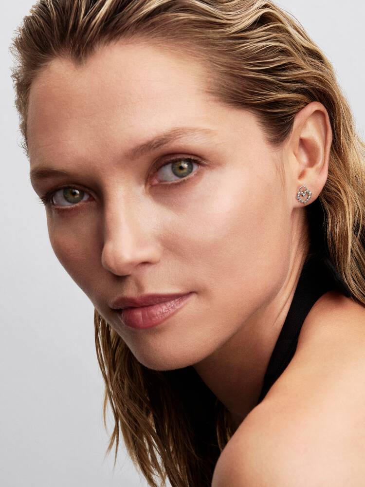 Heart padlock sterling silver stud earrings with c