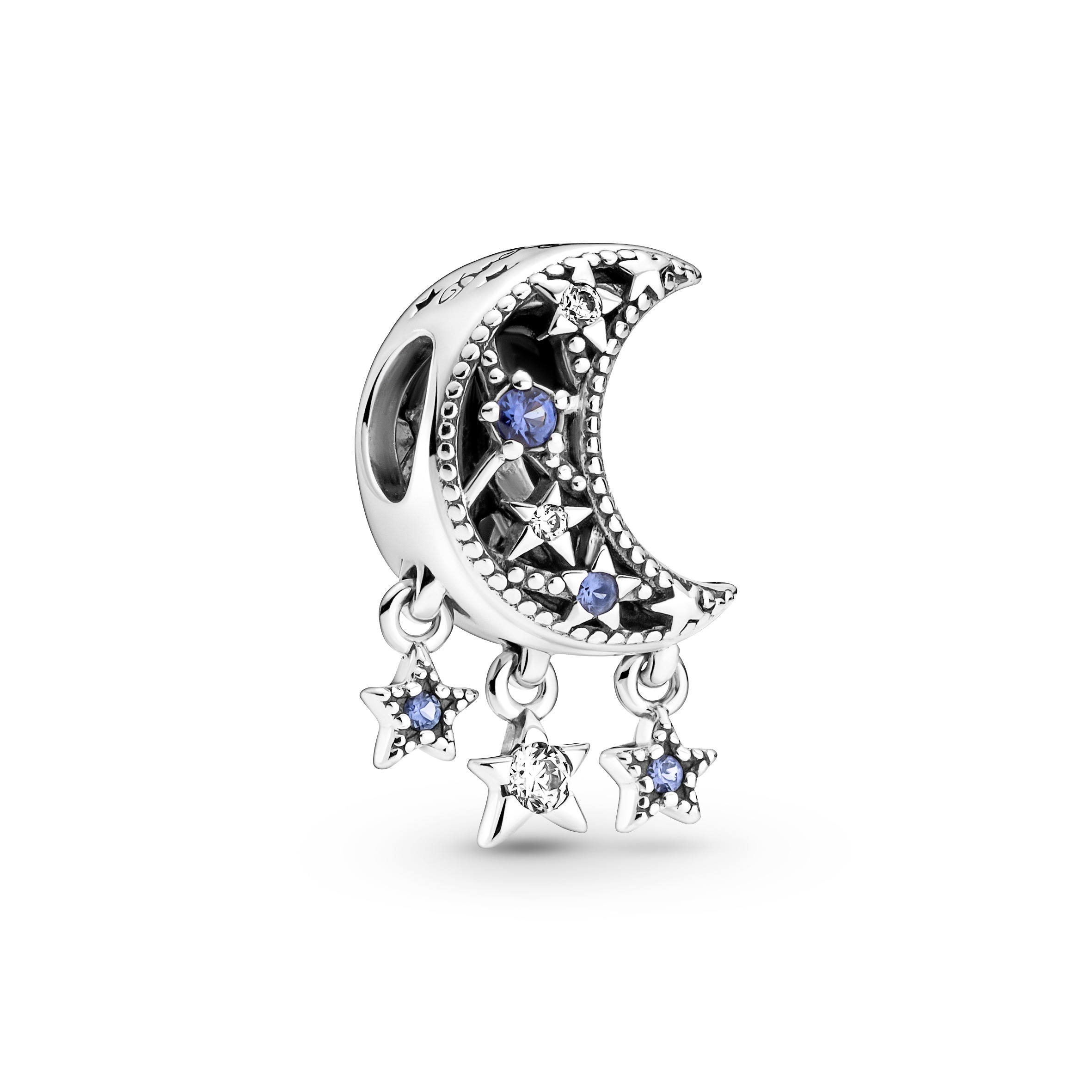 Moon and star sterling silver charm with stellar b