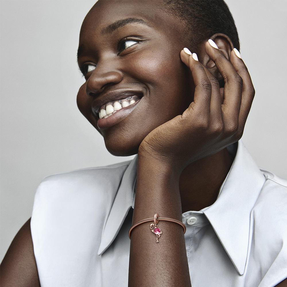 Flamingo Pandora Rose dangle with pinkMurano glass