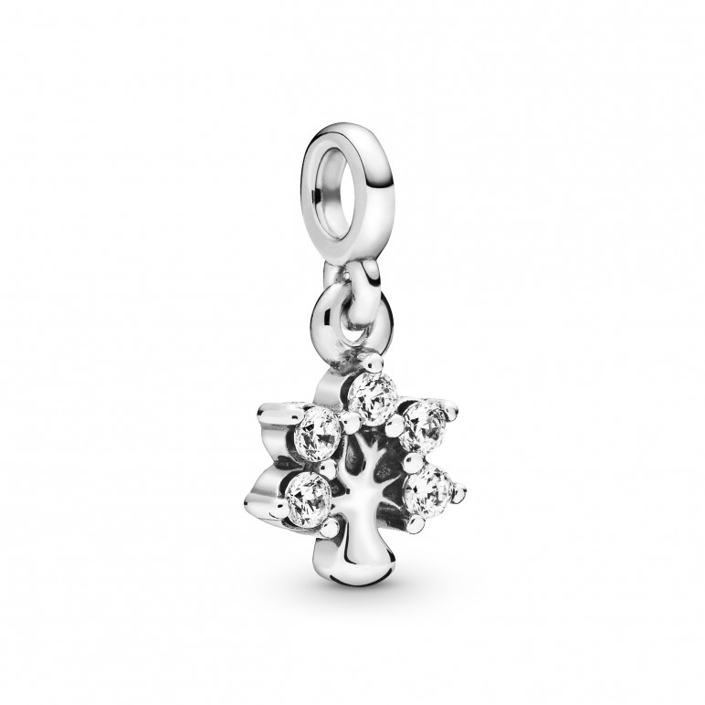 Tree sterling silver dangle charm with clearcubic 