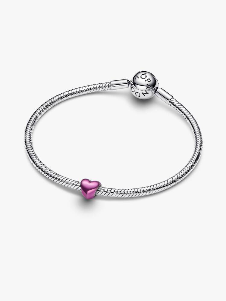 Heart sterling silver mini charm with pink enamel