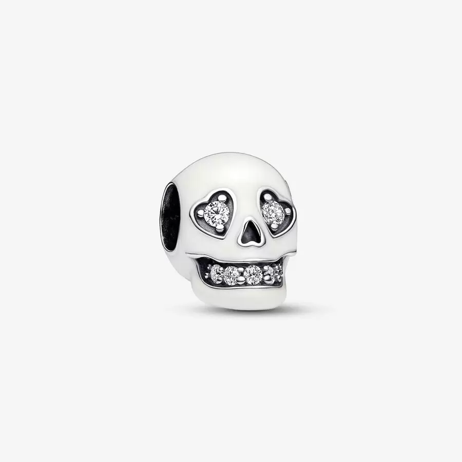 Skull sterling silver charm with clear cubic zirco