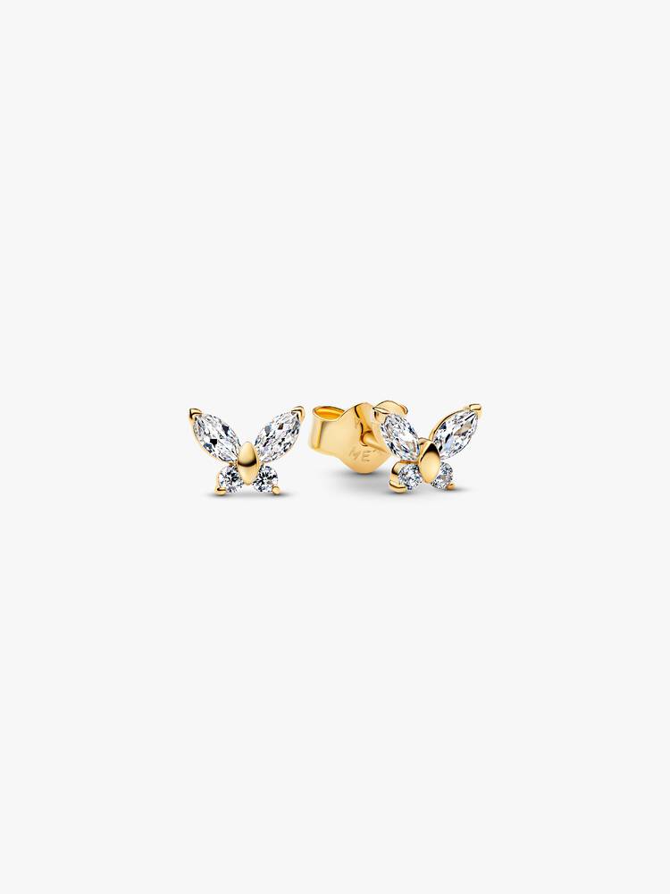 Butterfly 14k gold-plated stud earrings with clear cubic zirconia