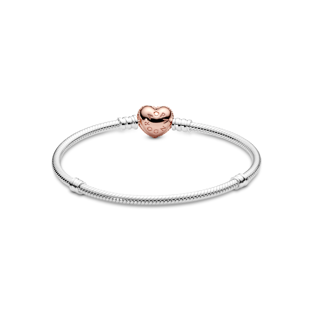 Snake chain silver bracelet with 14k rose gold-pla