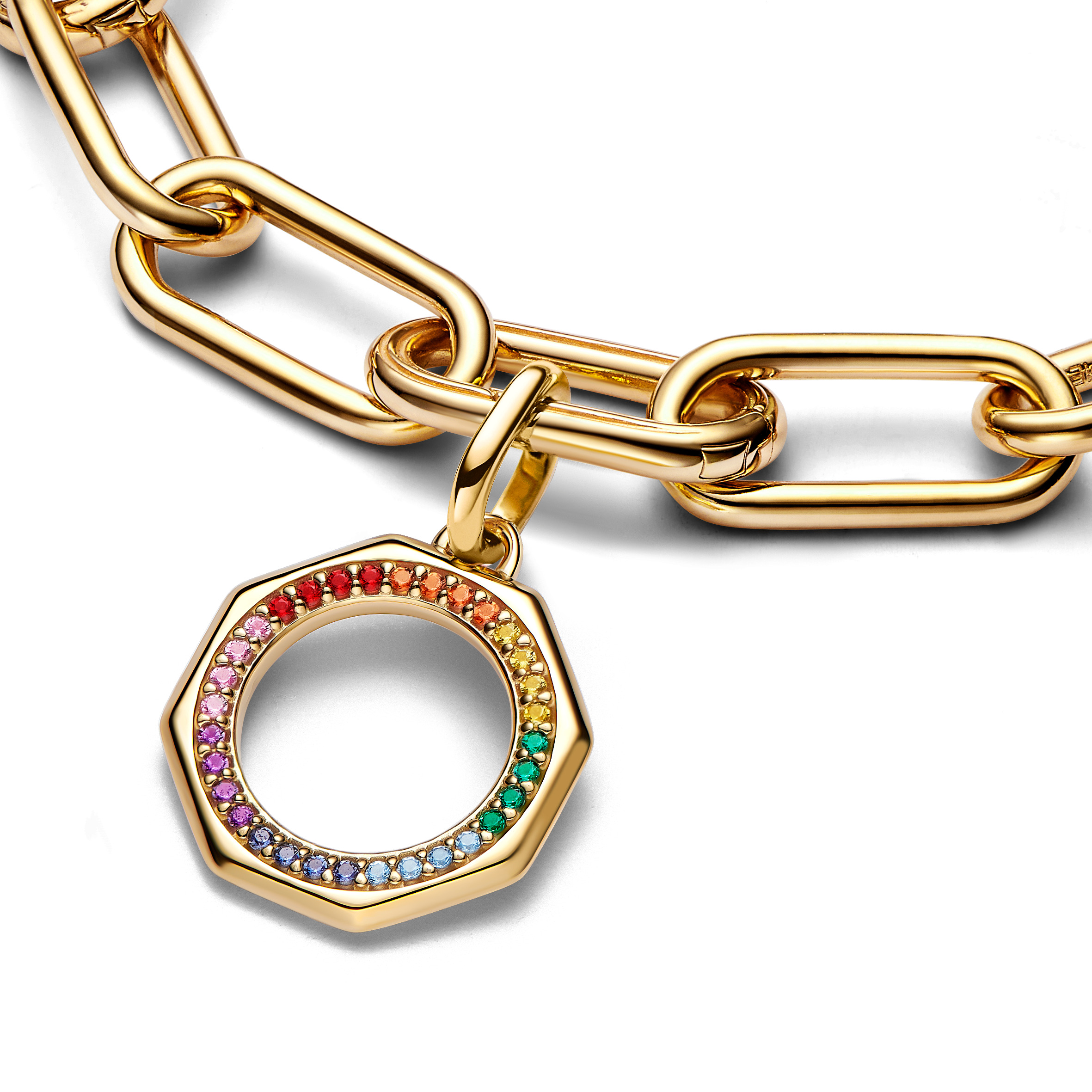 Rainbow 14k gold-plated medallion with green, pink
