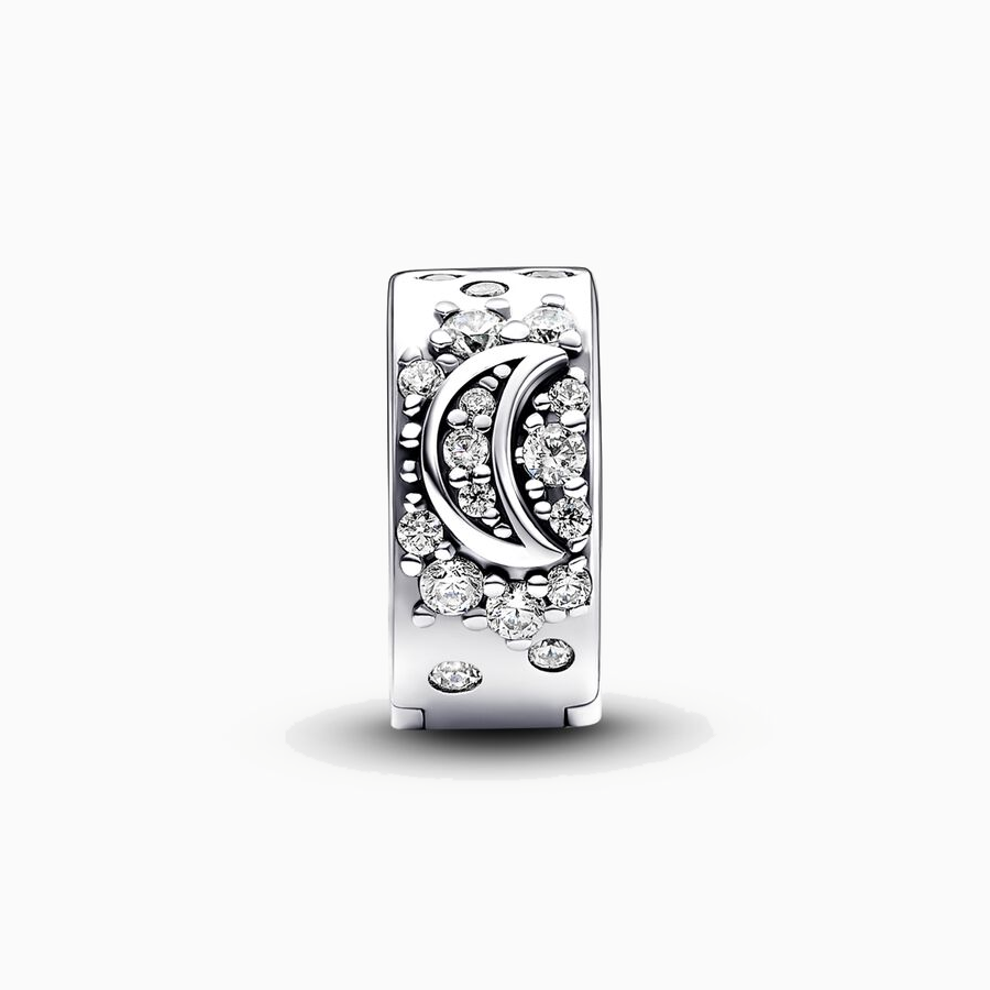 Sun moon sterling silver clip with clear cubic zirconia and silicone grip