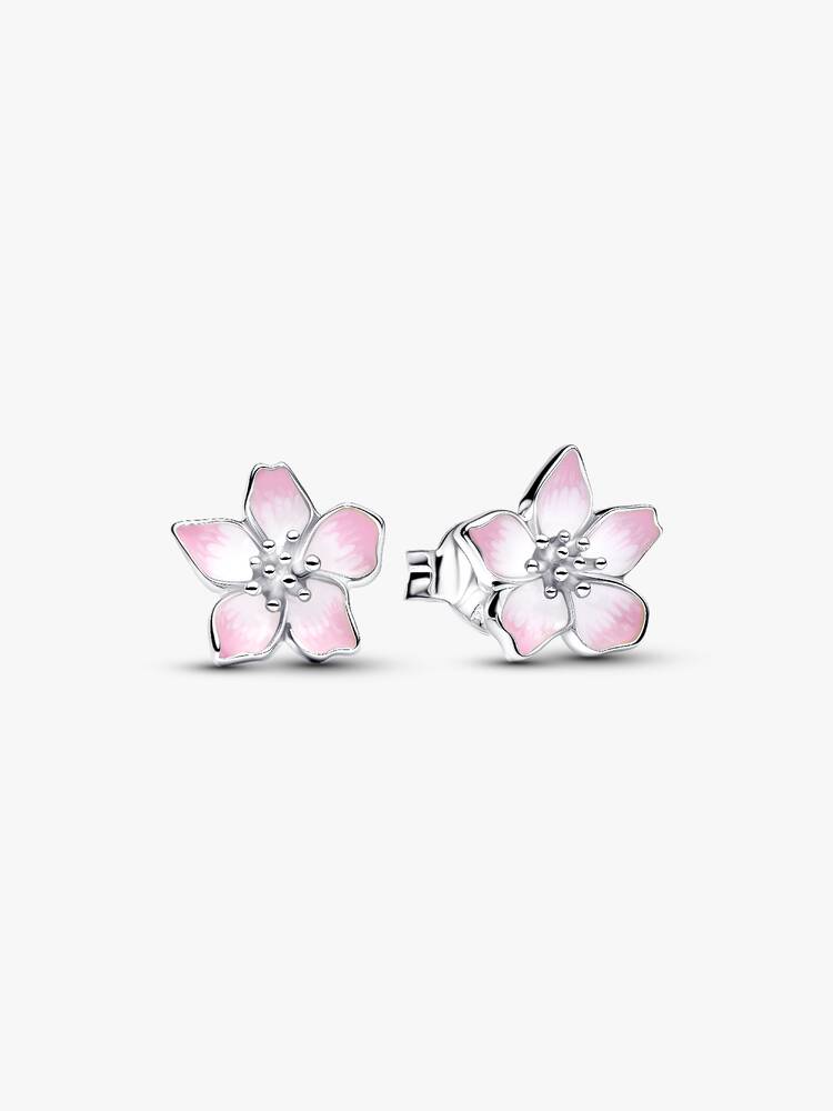 Cherry blossom sterling silver stud earrings with 