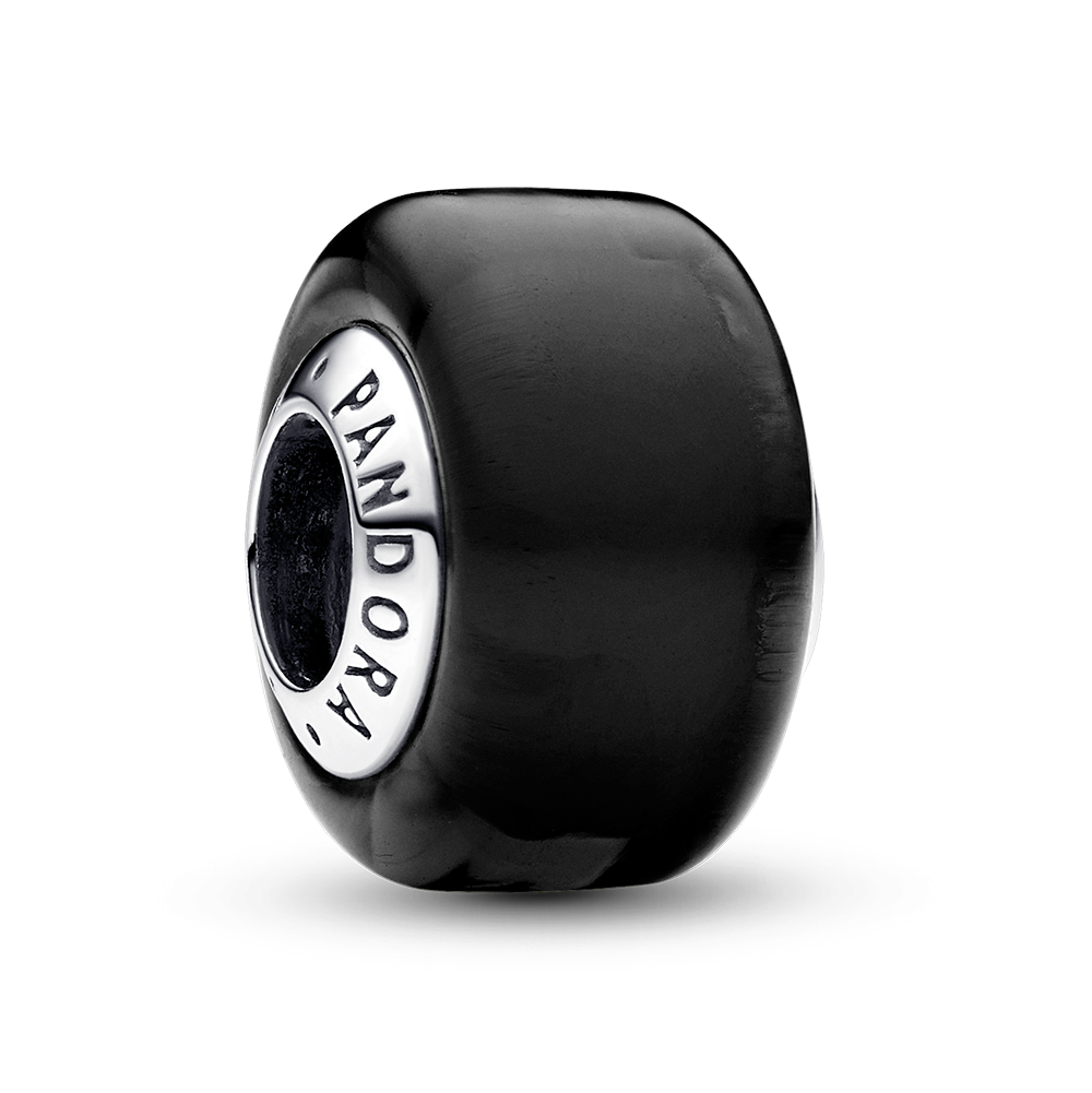 Sterling silver charm with black Murano glass