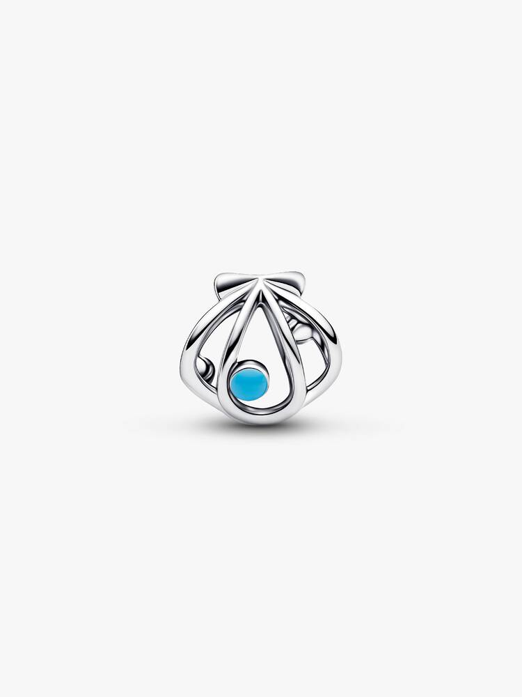 Openwork shell sterling silver charm with blue ena