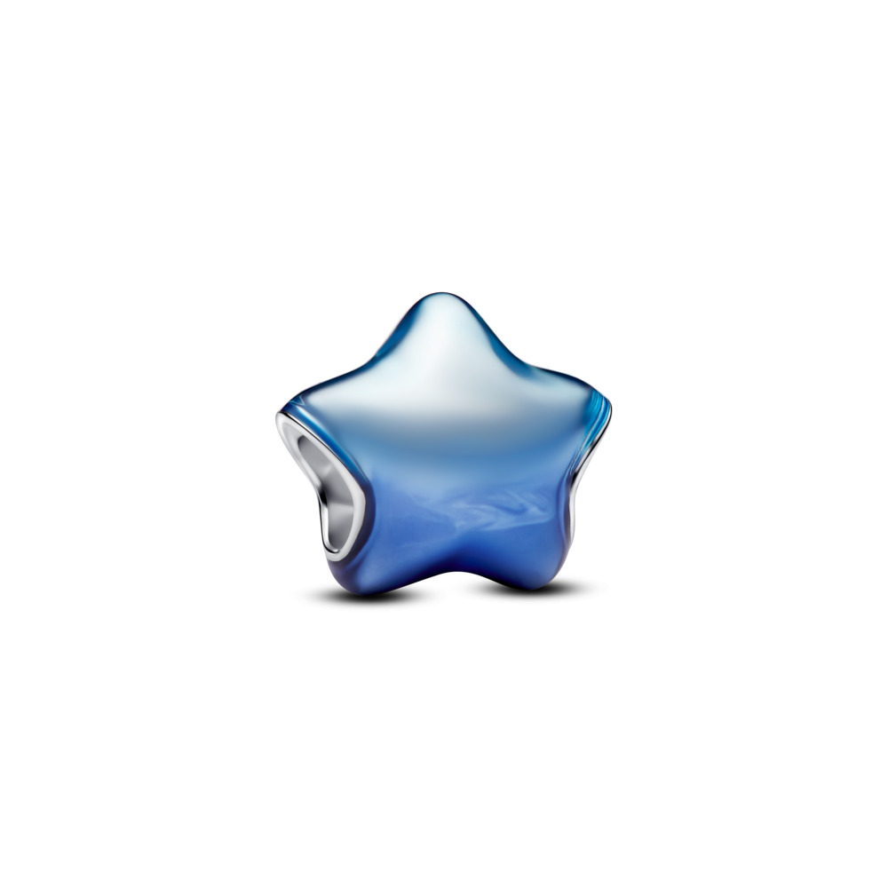 Puffy star sterling silver charm with blue enamel