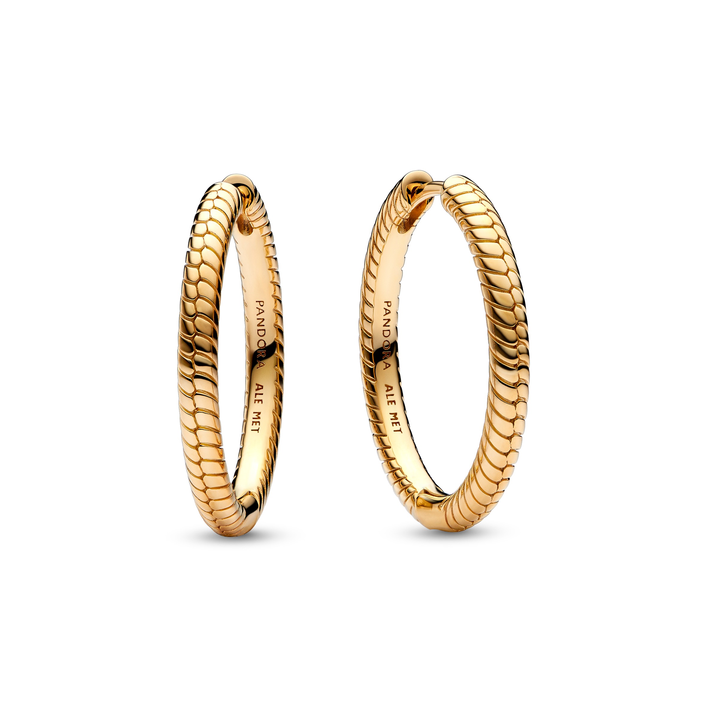 Snake chain pattern 14k gold-plated hoop earrings