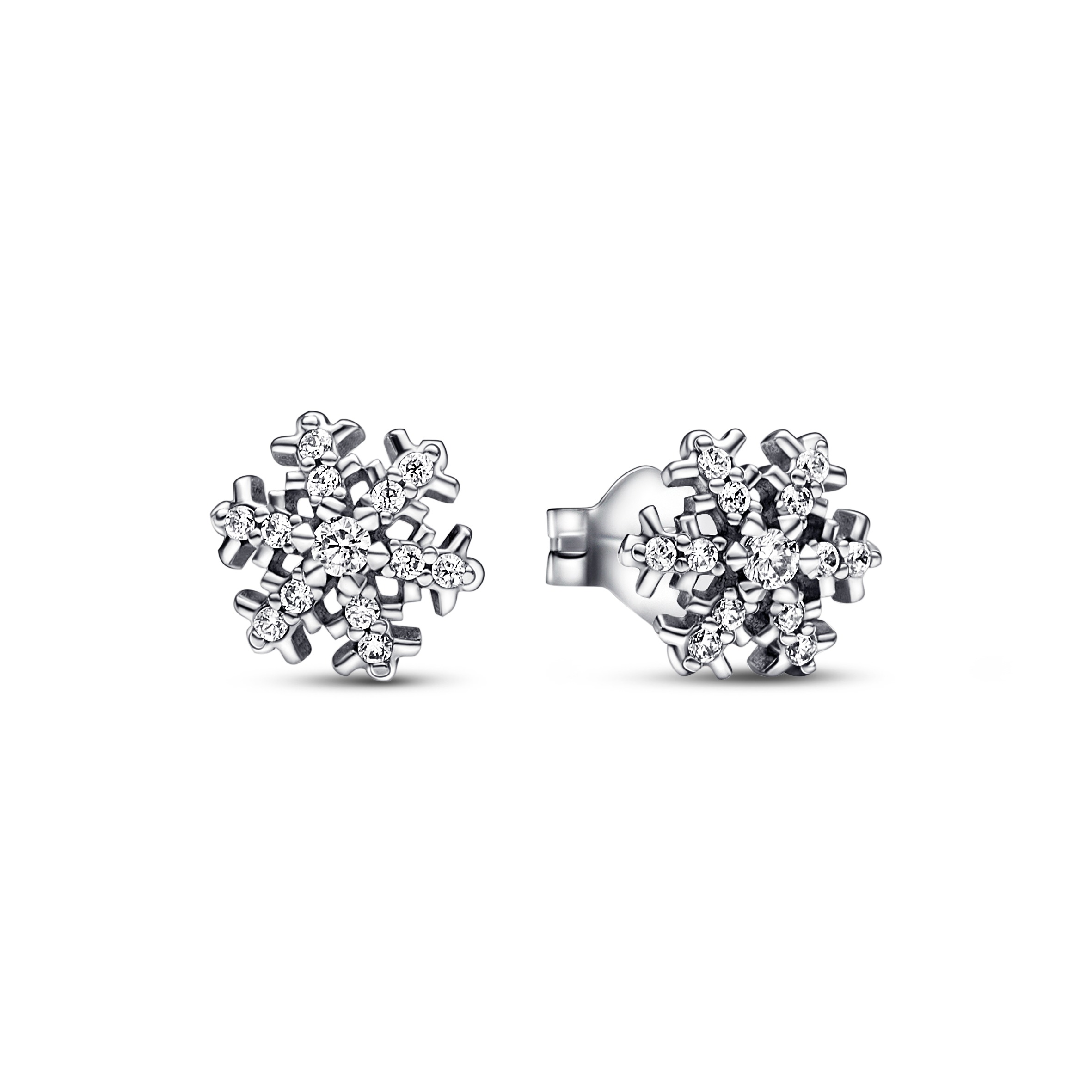 Snowflake sterling silver stud earrings with clear