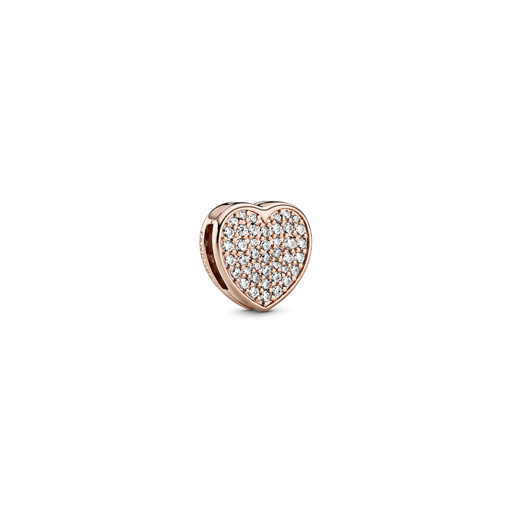 Heart Pandora Rose clip charm with clearcubic zirc