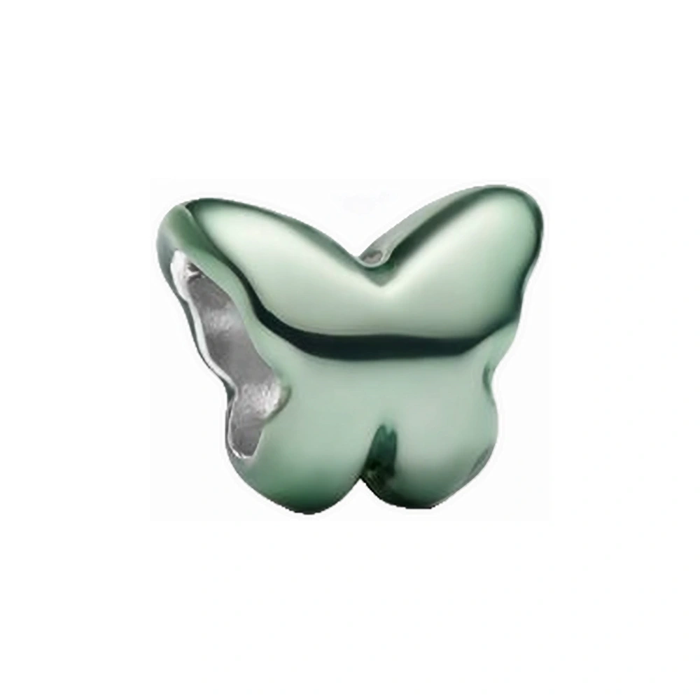 Butterfly sterling silver mini charm with green enamel