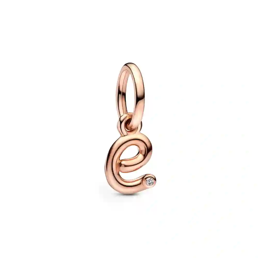 Letter e 14k rose gold-plated dangle with clear cubic zirconia