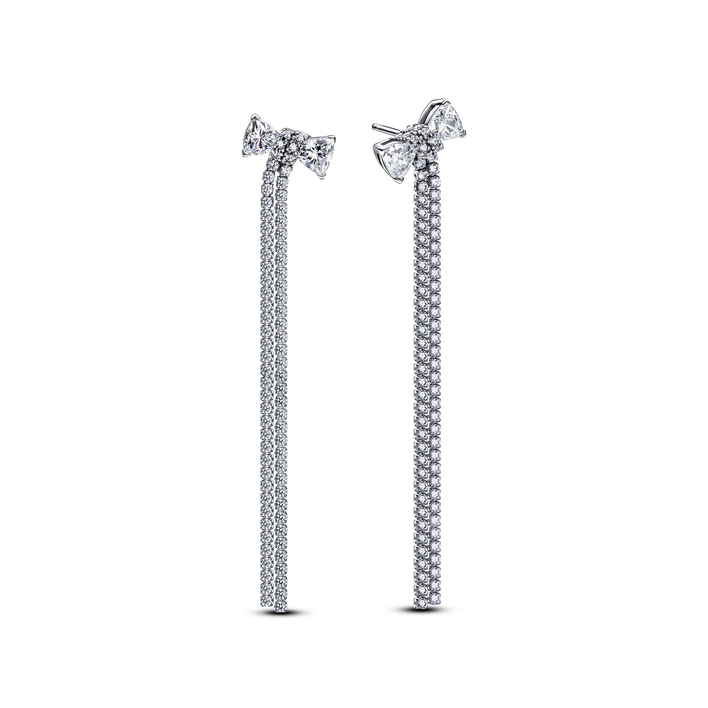 Bow sterling silver drop earrings with clear cubic