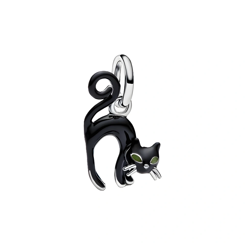 Black cat sterling silver dangle with black and glow in the dark enamel