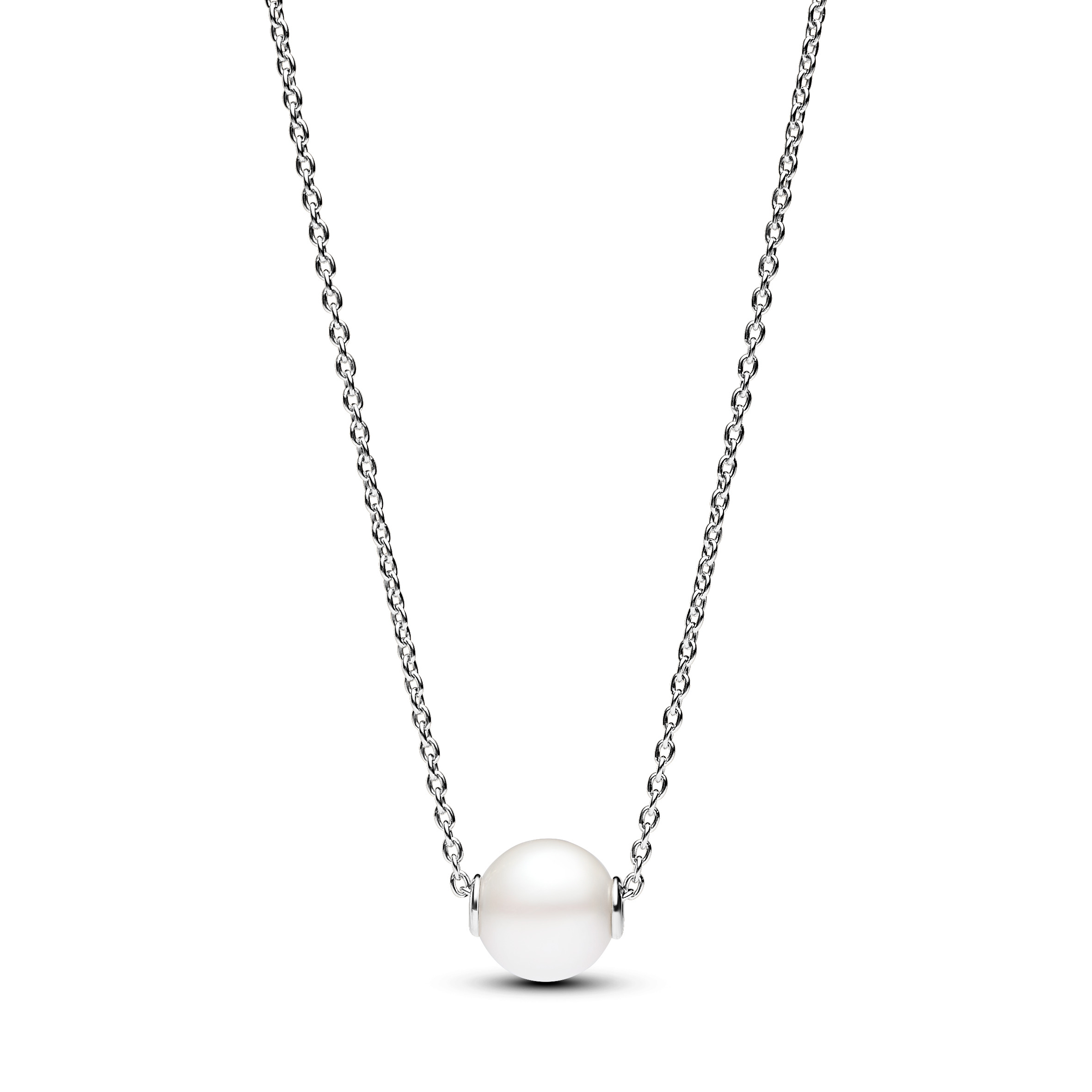 Sterling silver collier with white treated freshwater cultured pearl and clear cubic zirconia