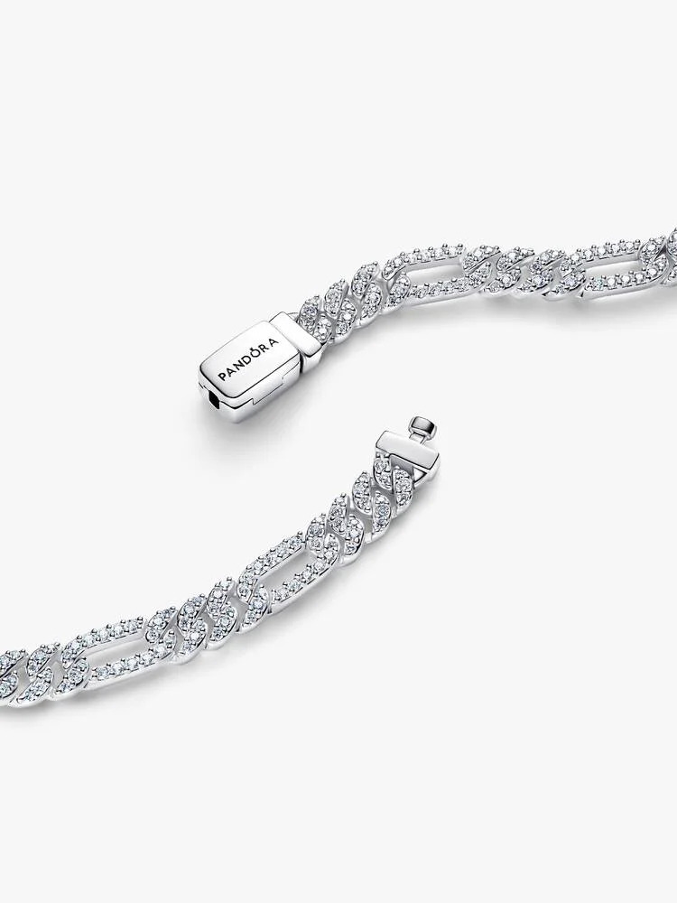 Oval cuban chain sterling silver bracelet with cle