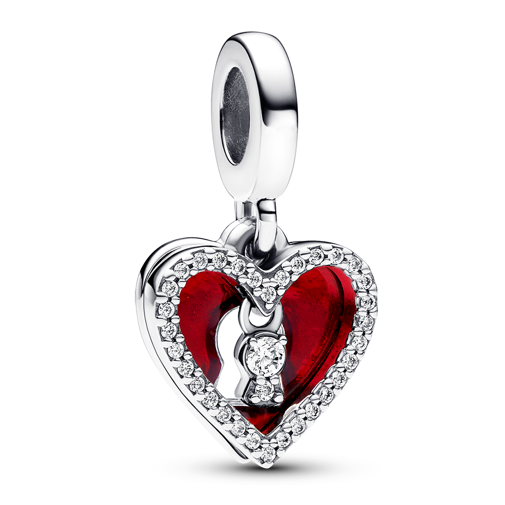 Padlock heart sterling silver double dangle with c