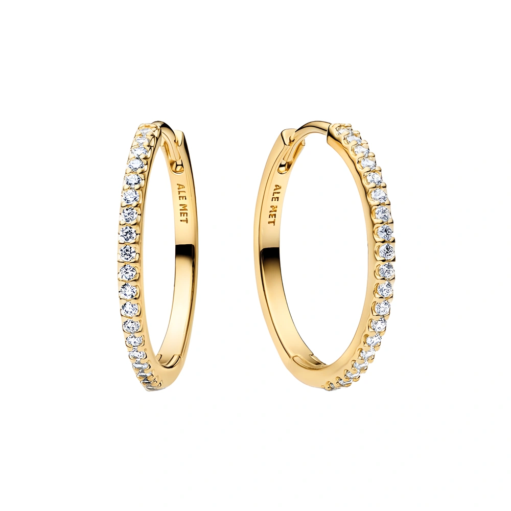14k gold-plated hoop earrings with clear cubic zirconia, 22 mm
