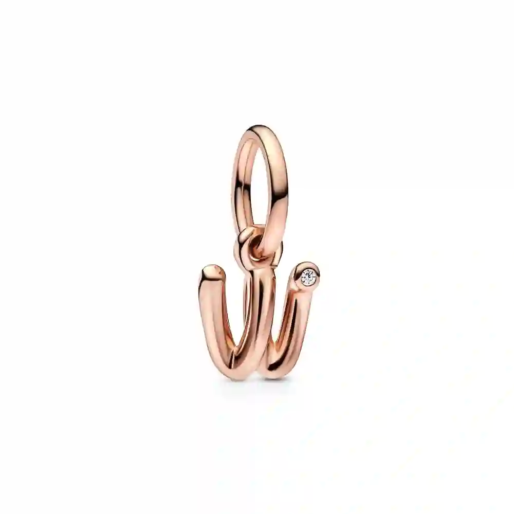 Letter w 14k rose gold-plated dangle with clear cubic zirconia