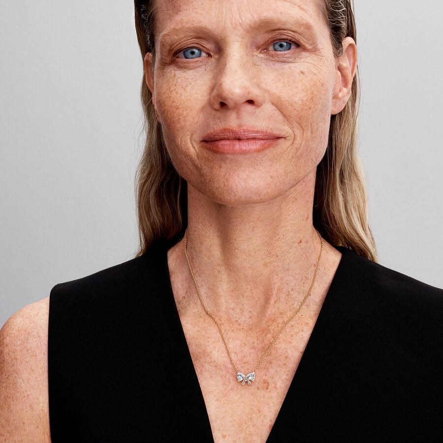 Bow 14k gold-plated collier with clear cubic zirco