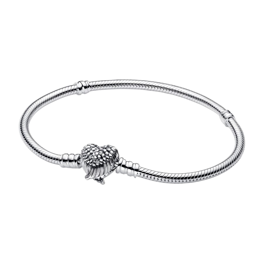 Snake chain sterling silver bracelet with heart wi