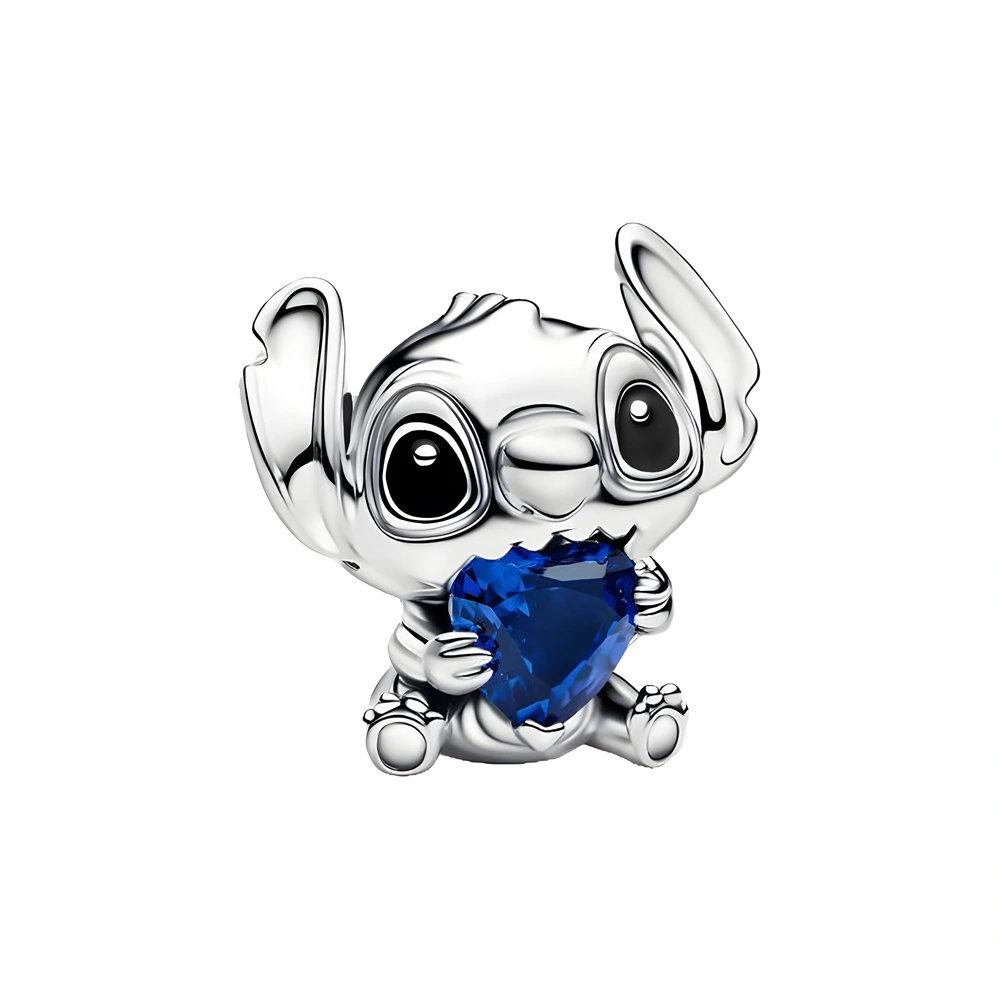 Disney Stitch sterling silver charm with princess blue crystal and black enamel