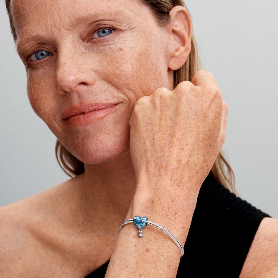 Heart hot air balloon sterling silver charm with c