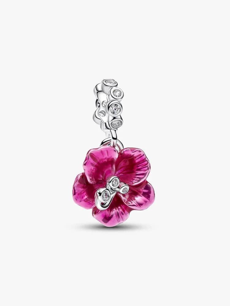 Hibiscus sterling silver dangle with clear cubic z