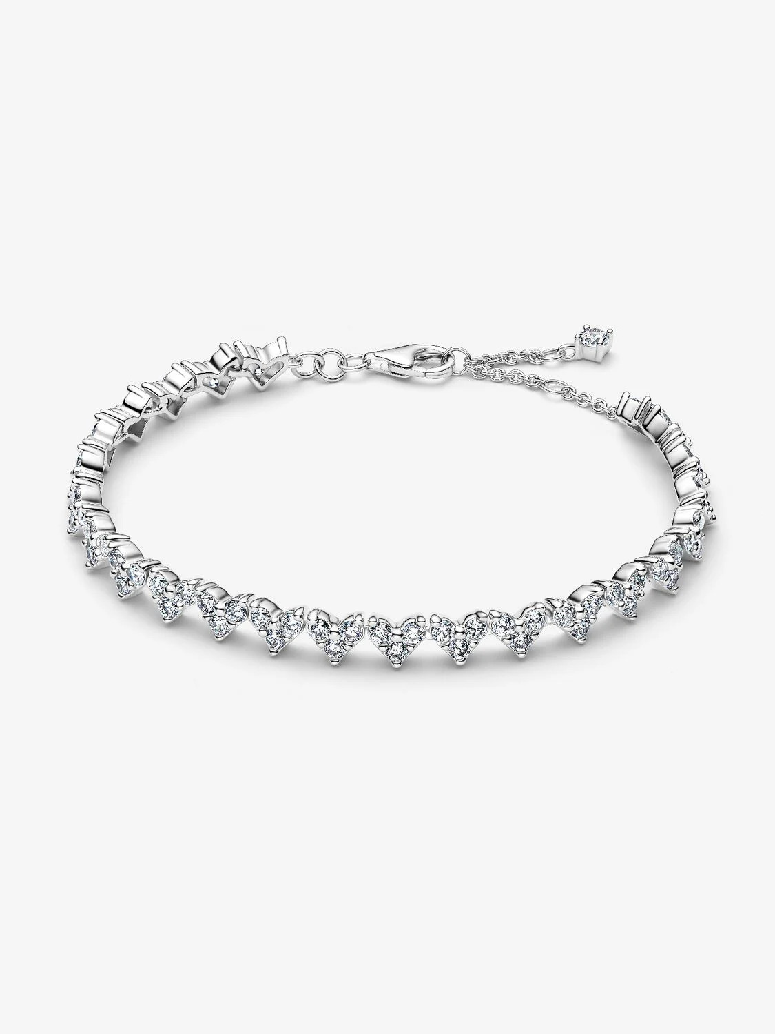 Heart sterling silver tennis bracelet with clear cubic zirconia