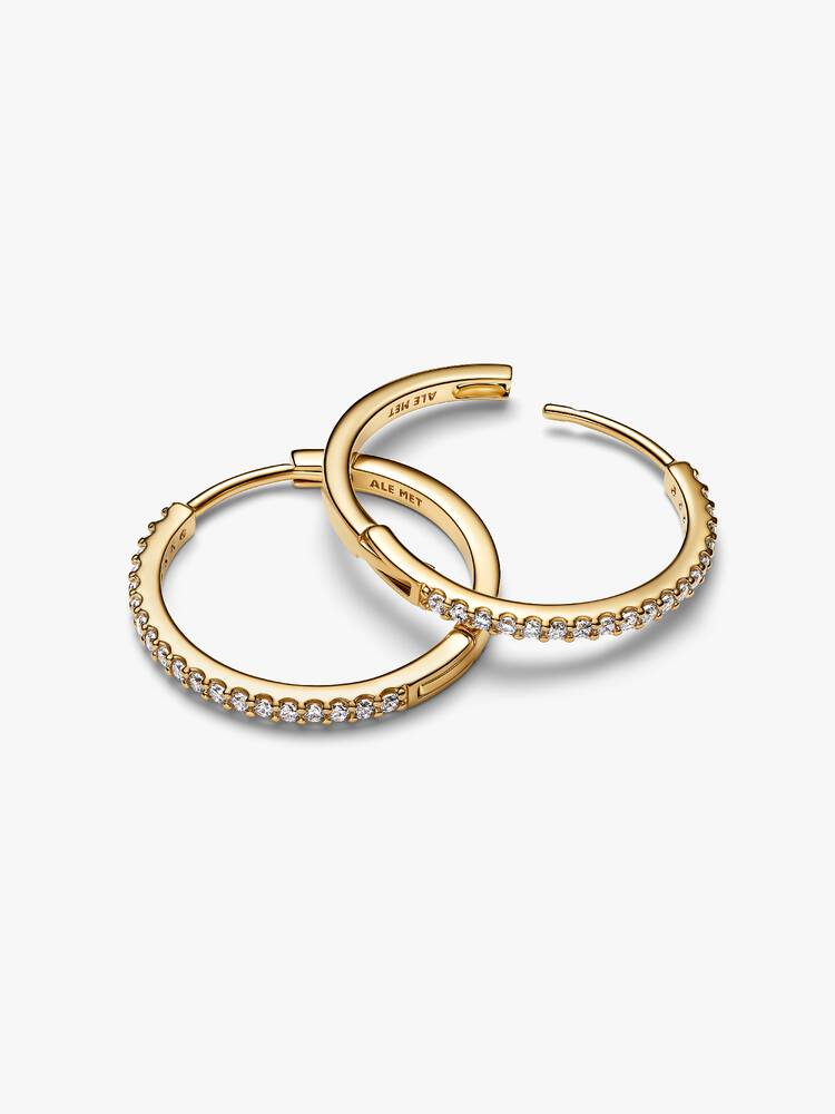 14k gold-plated hoop earrings with clear cubic zirconia, 22 mm