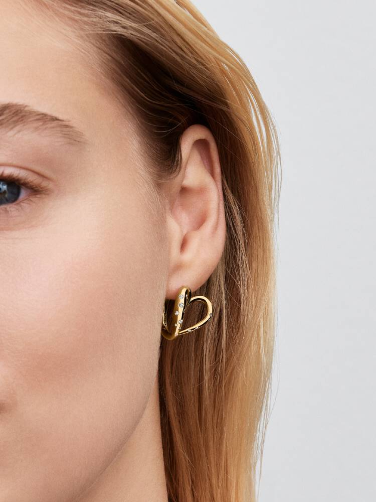 14k gold-plated hoop earrings with clear cubic zir
