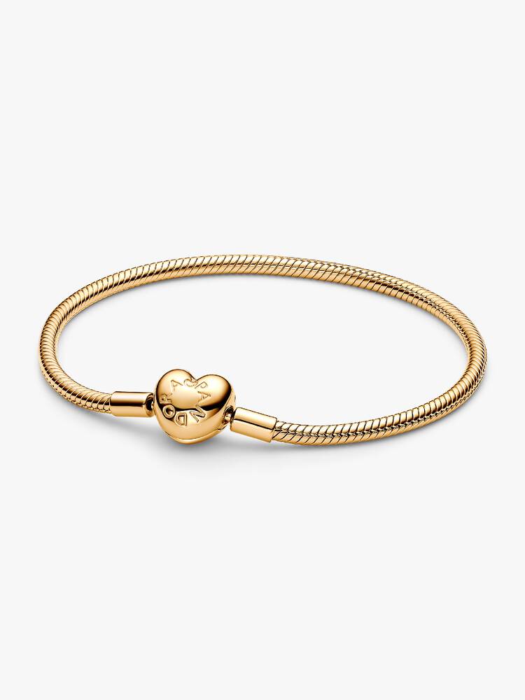 Snake chain 14k gold-plated bracelet with heart clasp