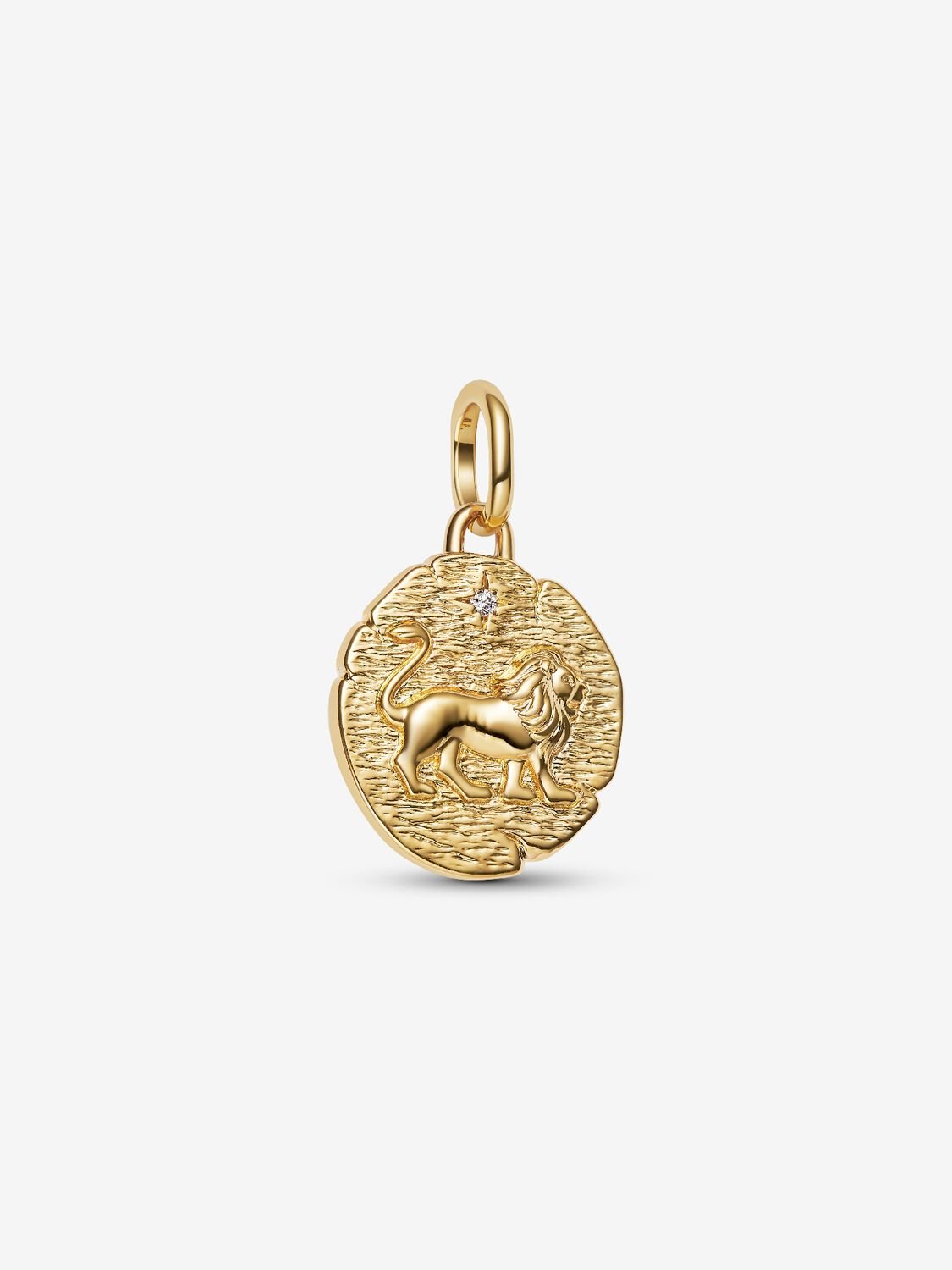 Lion 14k gold-plated medallion with clear cubic zi