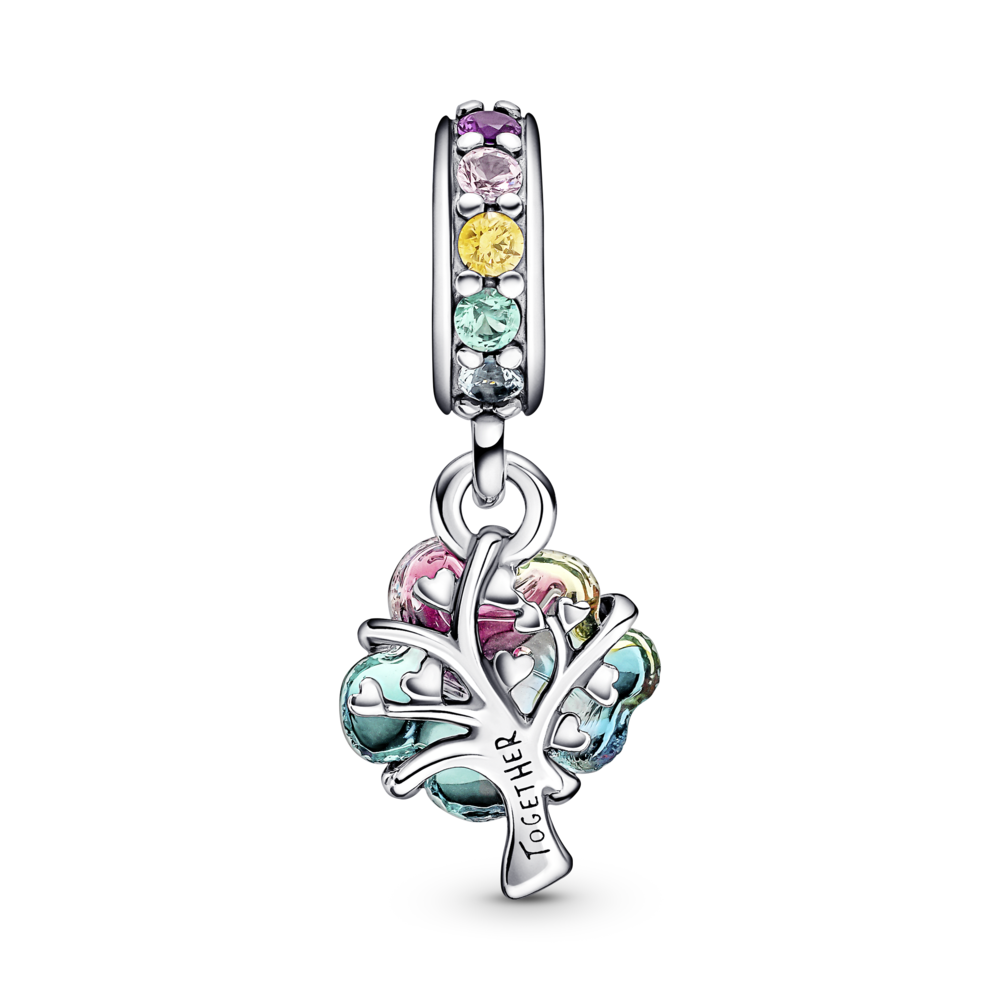 Tree sterling silver dangle with bleached aqua blue, green, pink and purple cystal