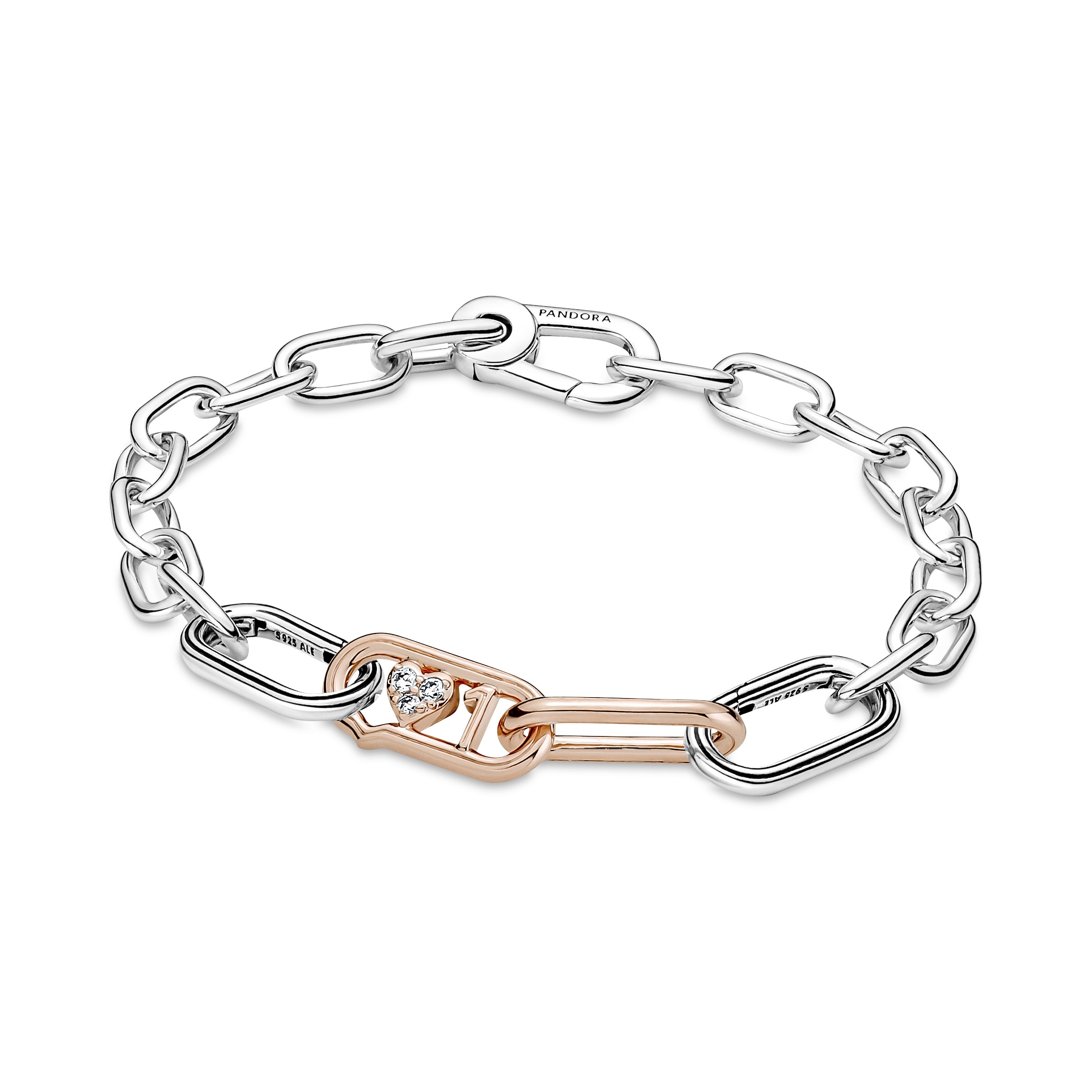 Heart1 14k rose gold-plated double link with clear cubic zirconia