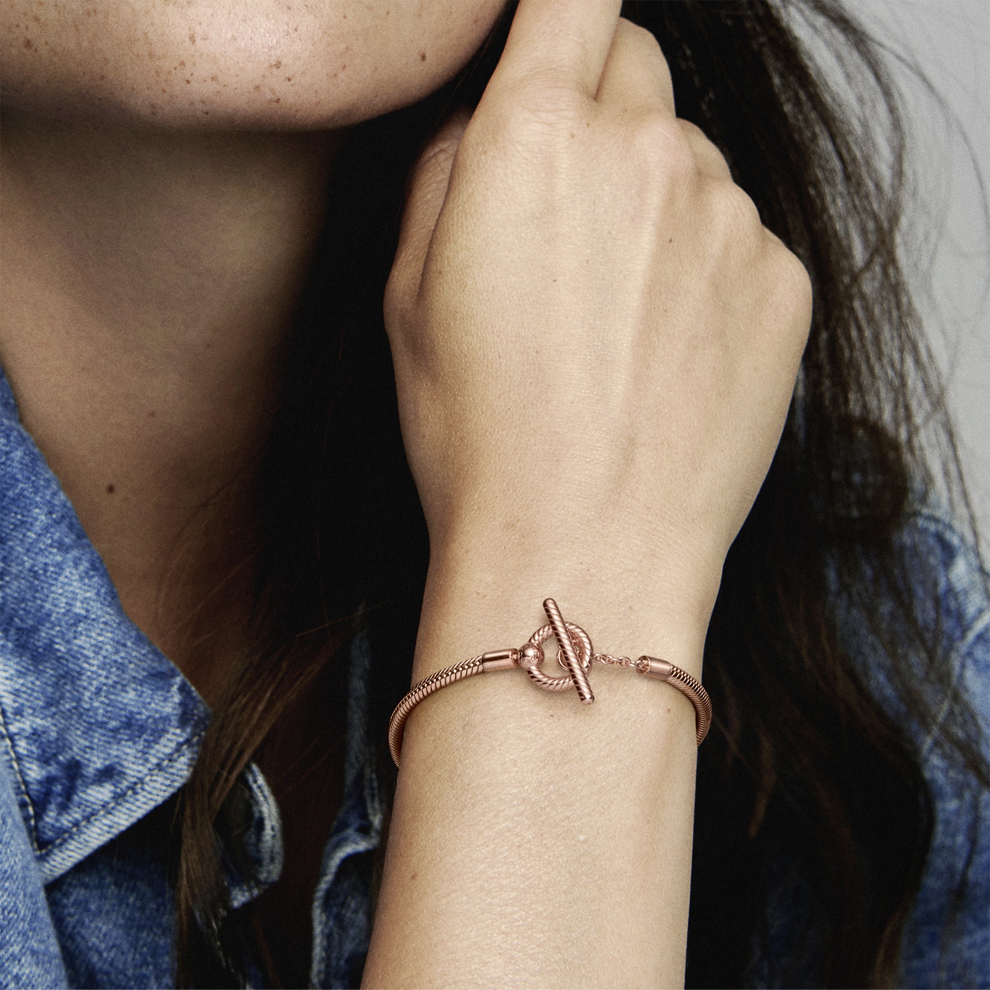 Snake chain Pandora Rose T-bar bracelet