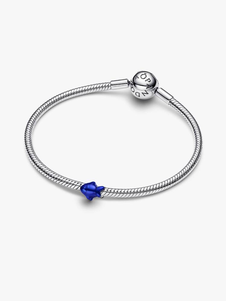 Fish sterling silver mini charm with blue enamel