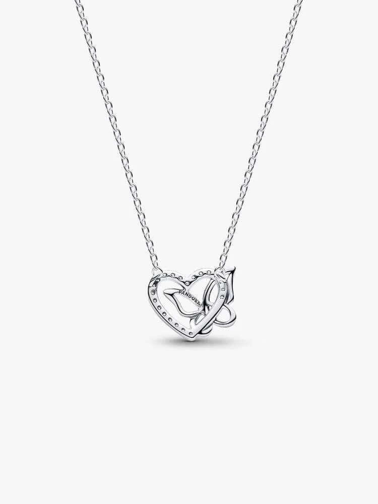 Heart and butterfly sterling silver collier with c