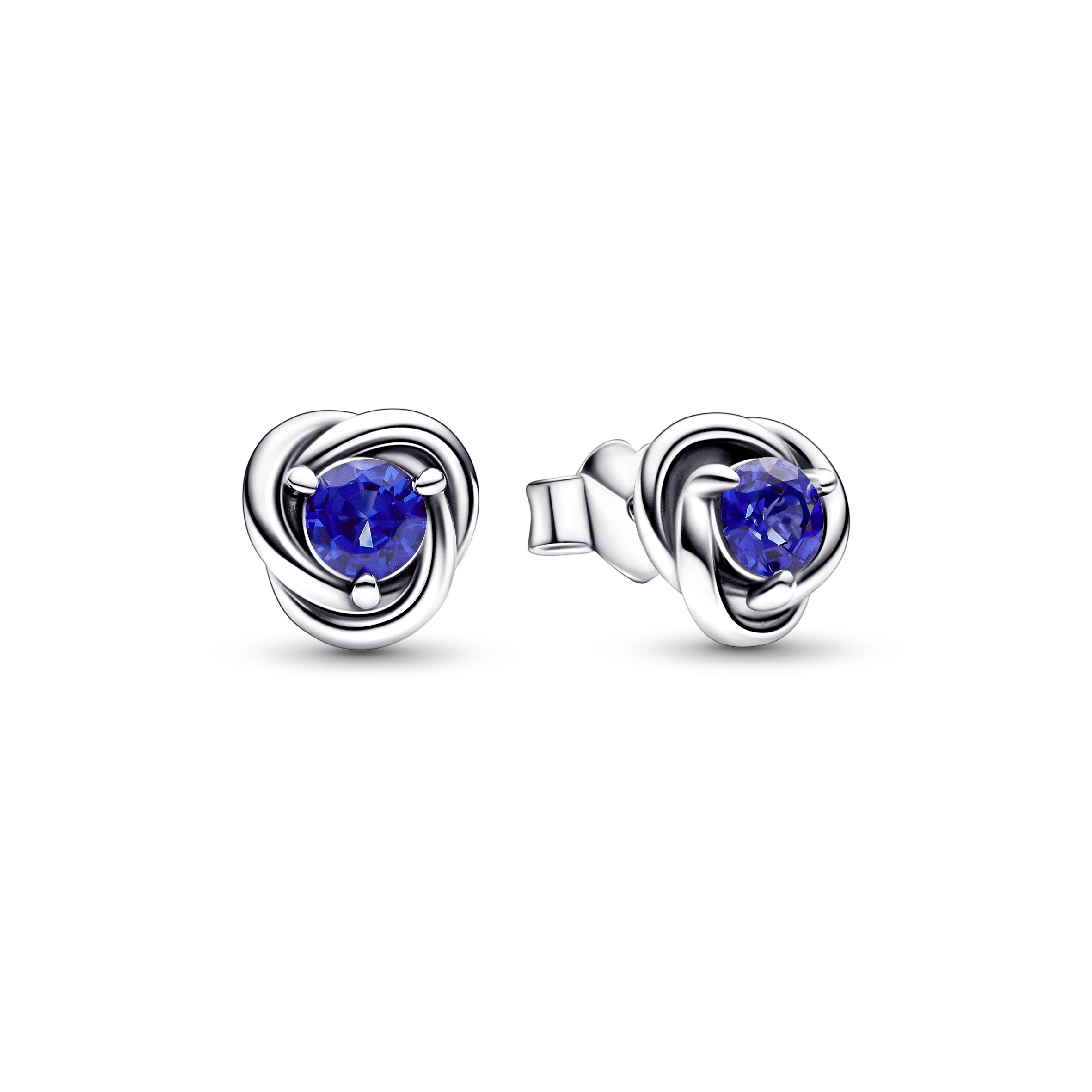 Sterling silver stud earrings with princess blue c