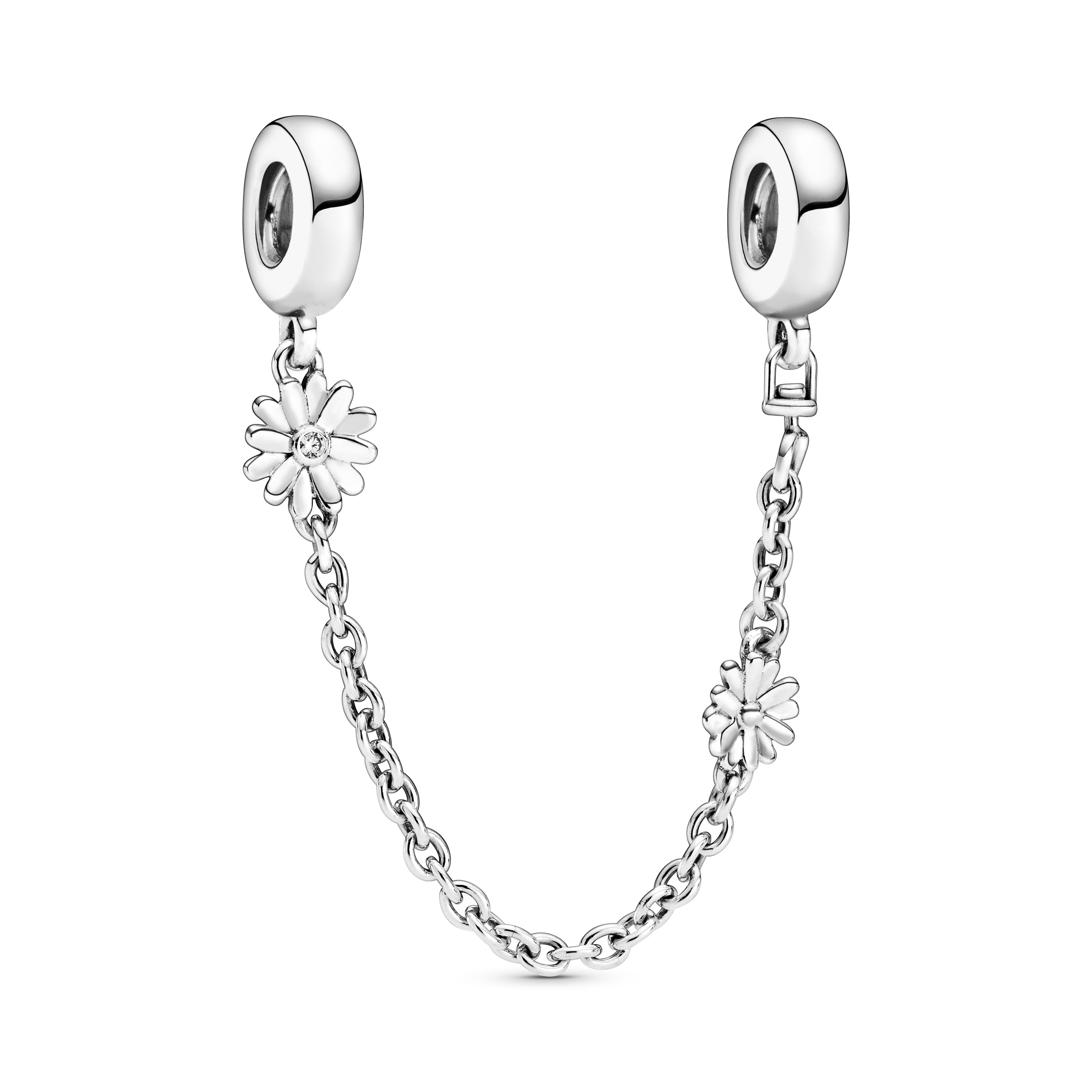 Daisy sterling silver safety chain with clear cubi