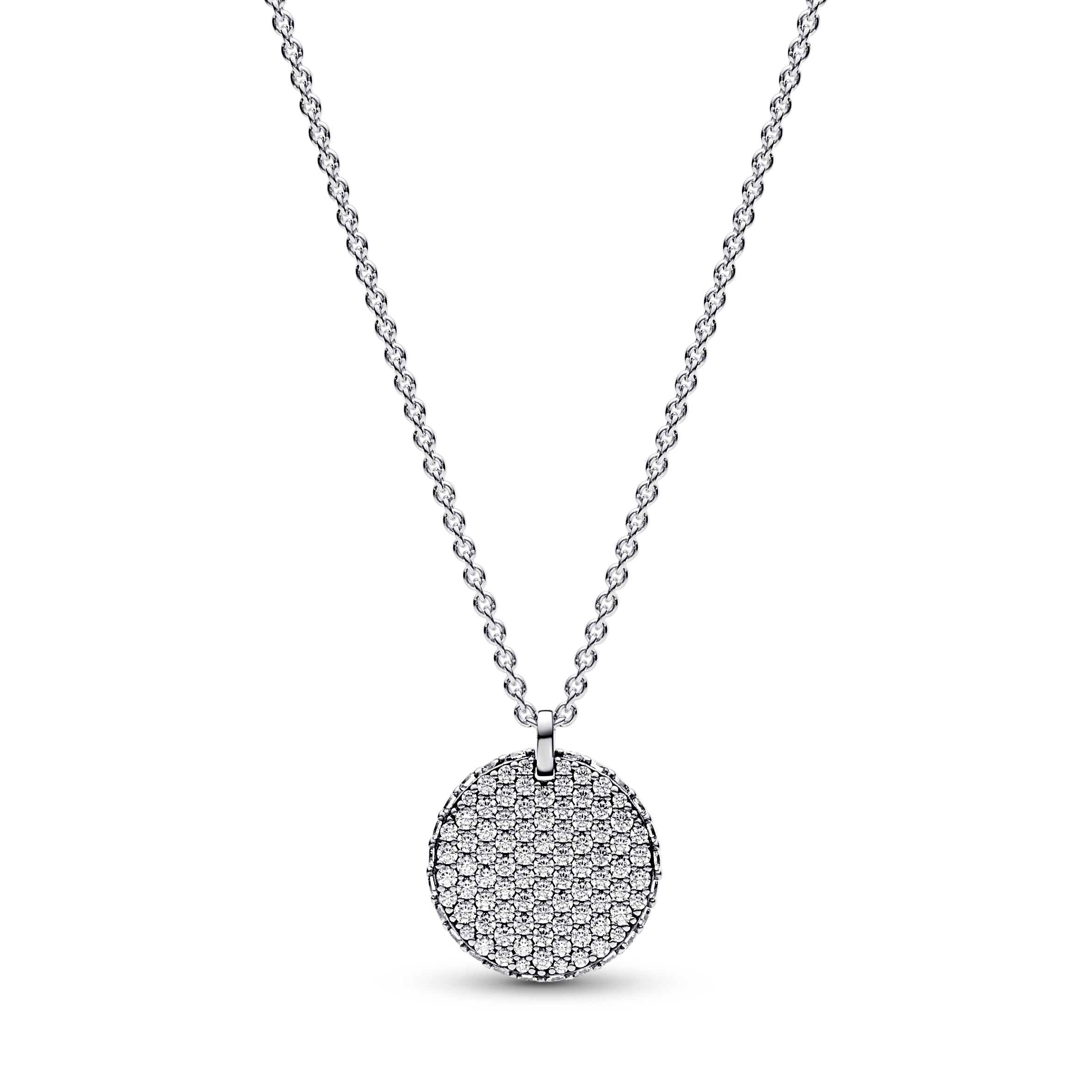 Round disc sterling silver collier with clear cubic zirconia