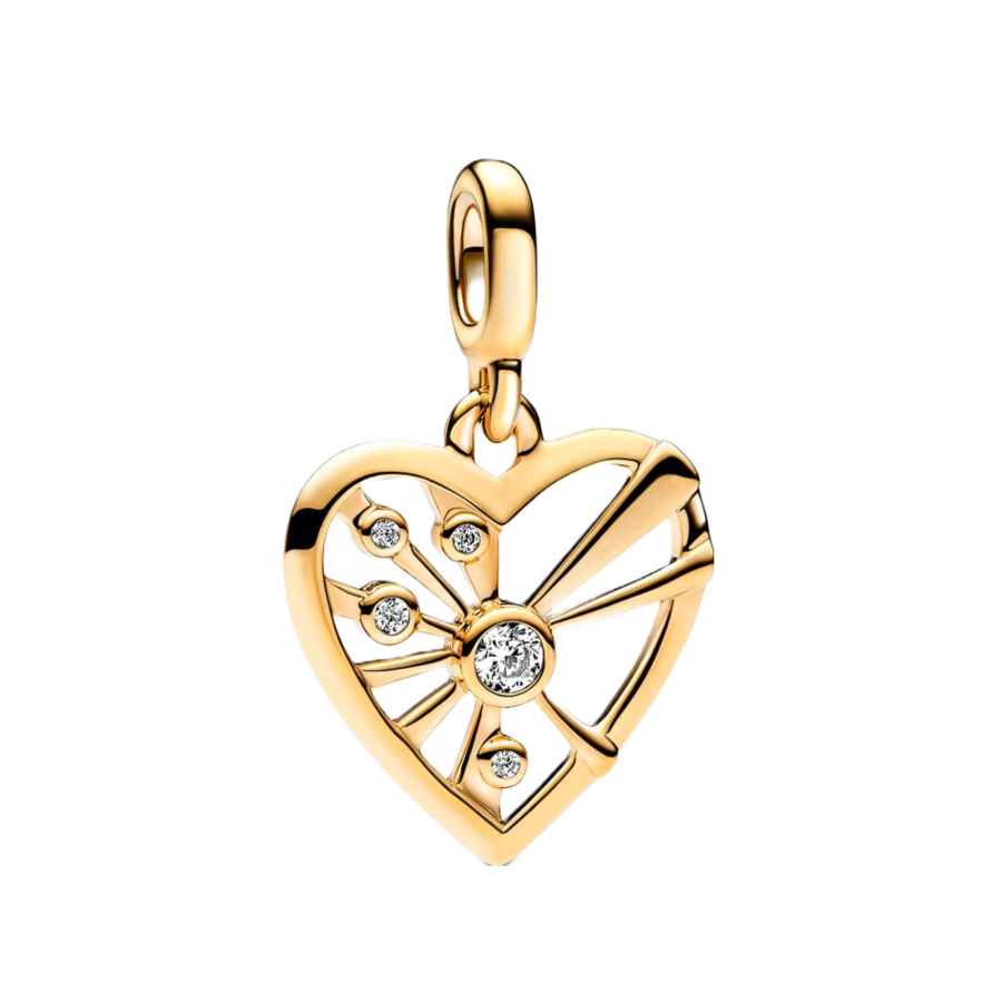 Heart 14k gold-plated medallion with clear cubic zirconia