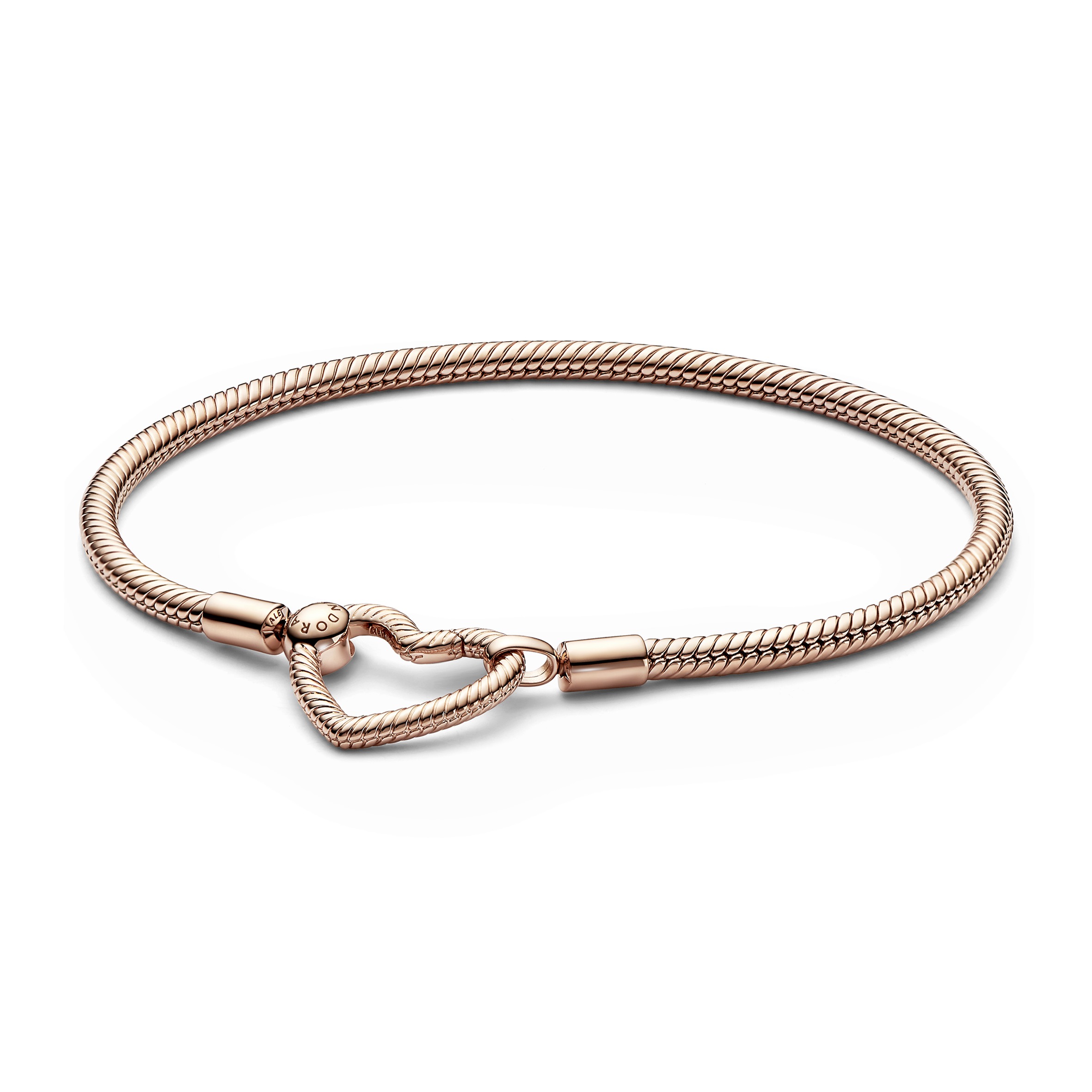 Snake chain 14k rose gold-plated bracelet with hea